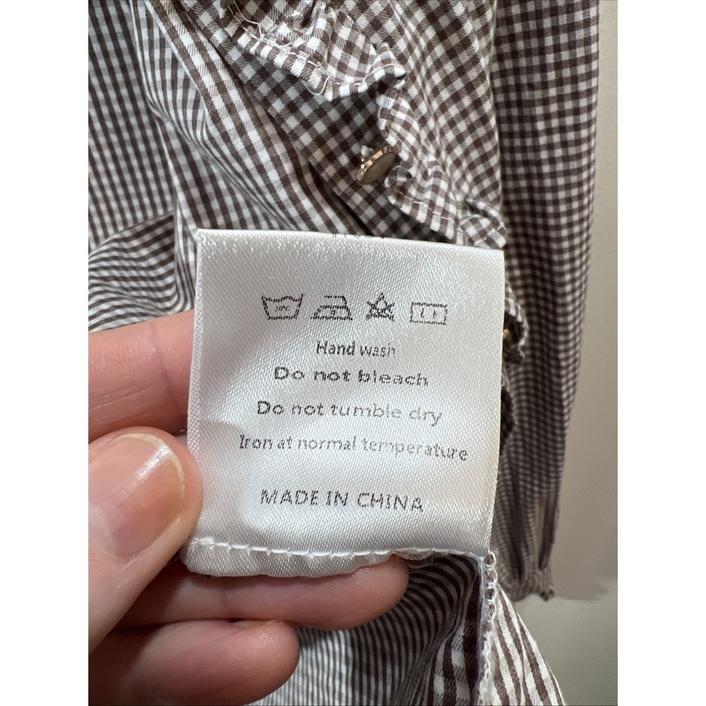 Simple Retro Womens Gingham Button Up Ruffled Blouse XS Prairie Country Cottage - Picture 5 of 8